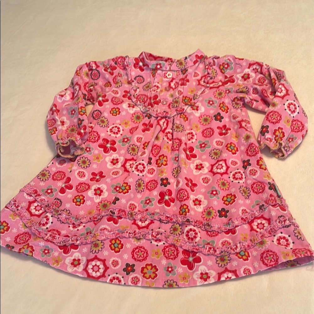 Red and Pink Floral dress with Long Sleeves